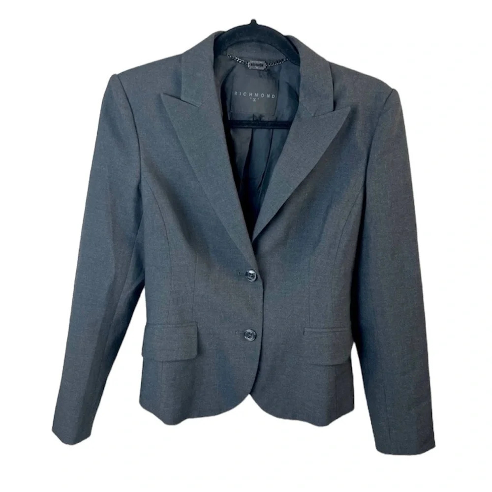 NWOT John Richmond ‘X’ Two Button Charcoal Blazer Business Casual Women’s 8